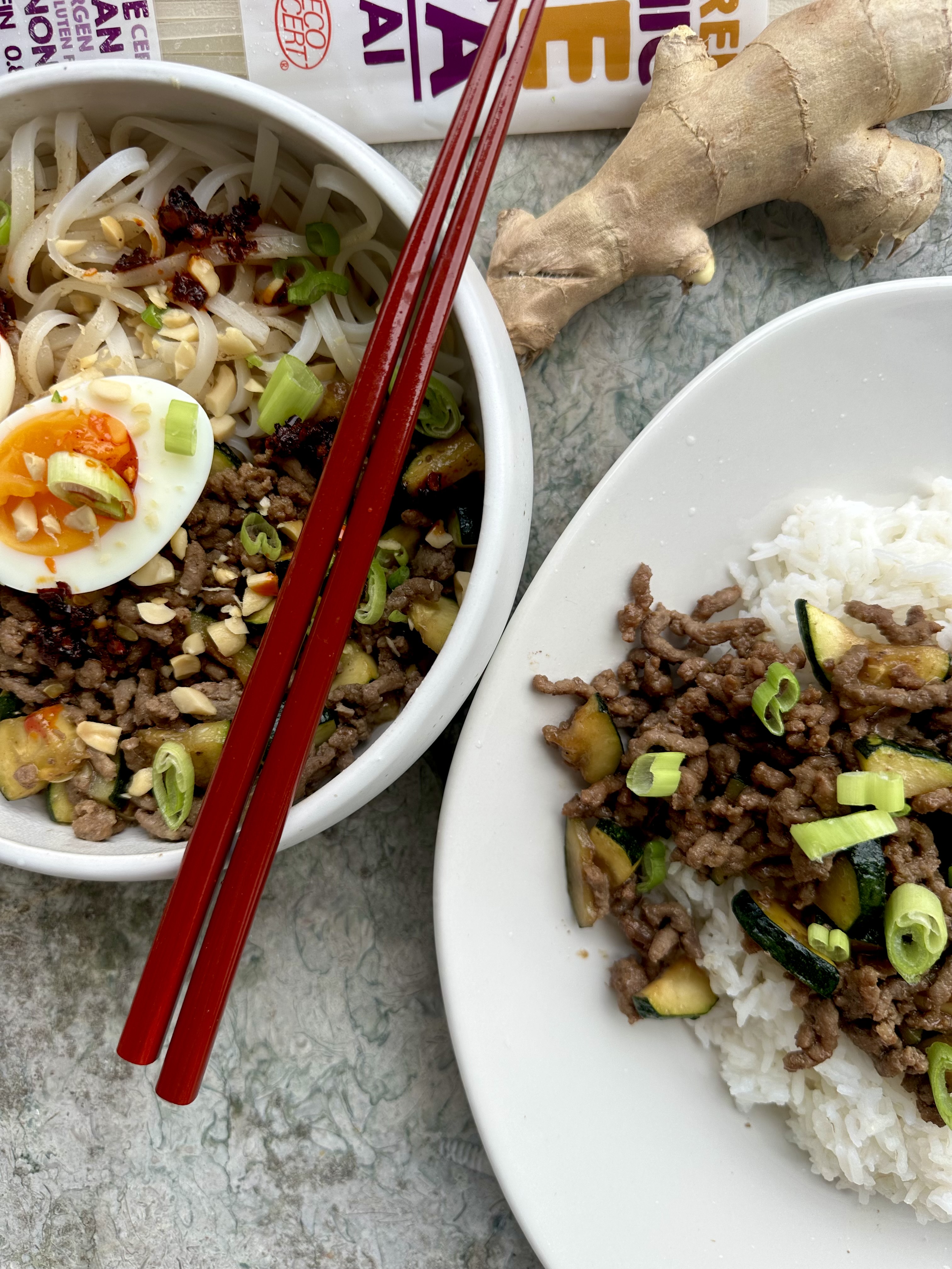 Aziatische beef bowl met tahin & gember