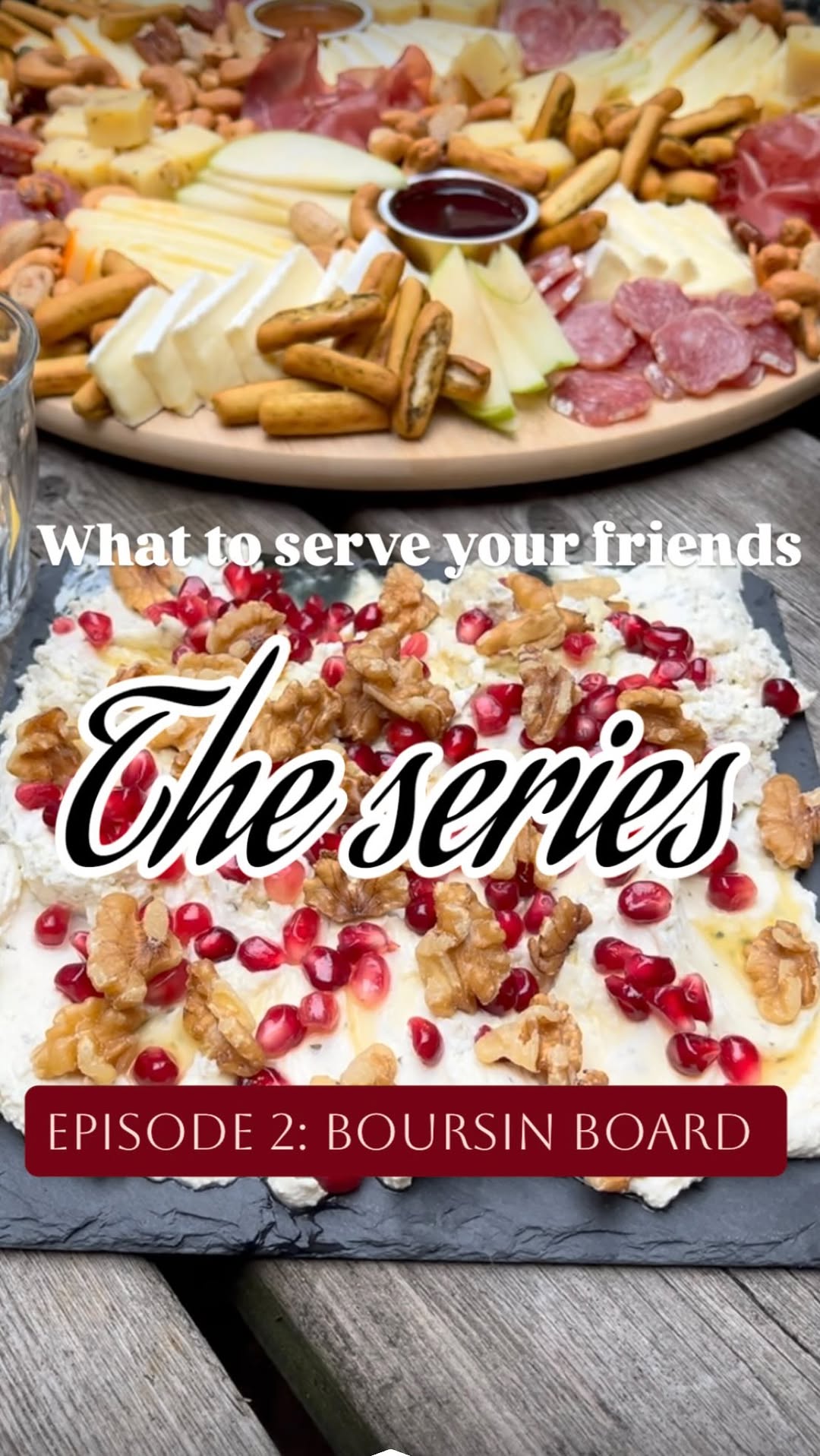 Boursin borrelplank met granaatappel en walnoten