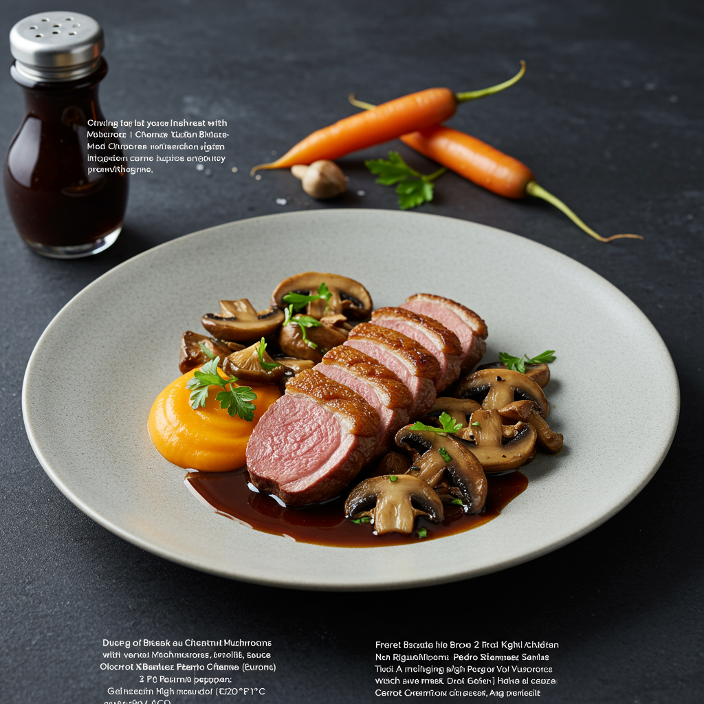 Eendenborst met Kastanjechampignons en Wortelcrèmeux