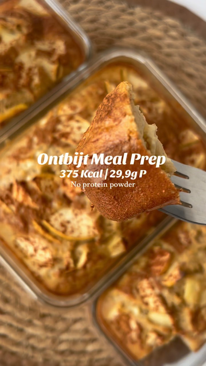 Ontbijt meal prep met eieren, cottage cheese en appel