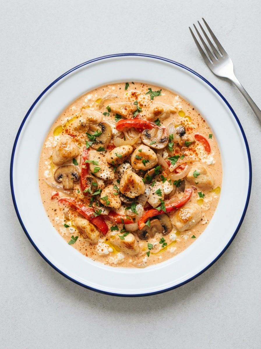 Eiwitrijke kip stroganoff