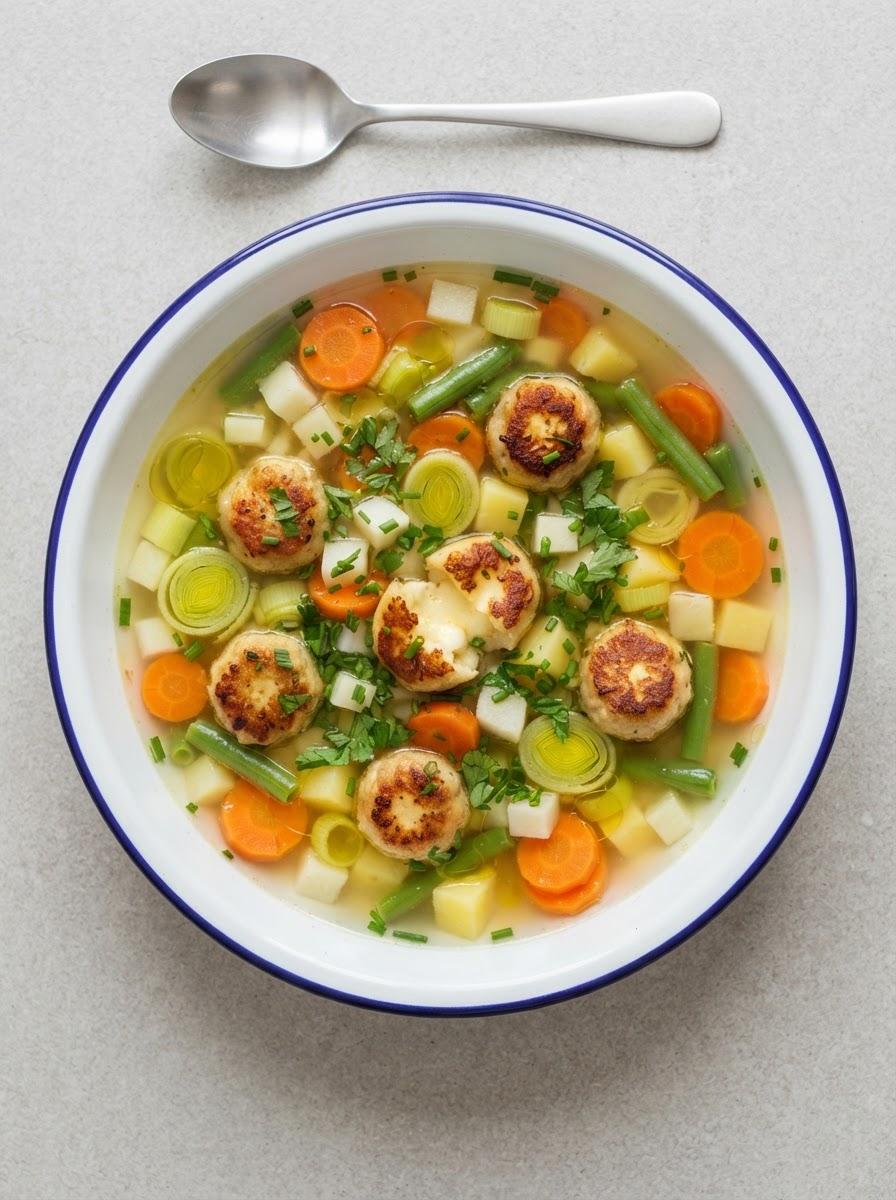 Vegetarische groentesoep met balletjes