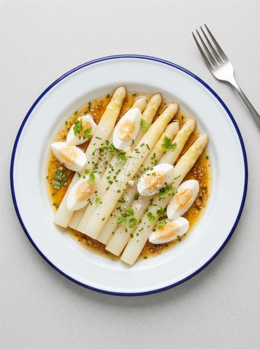Vegetarische witte asperges met ei en botersaus