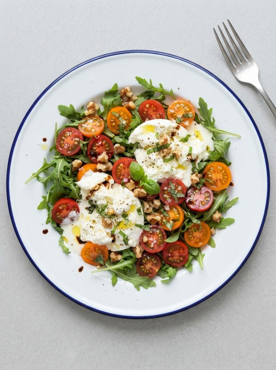 Vegetarische salade met burrata en tomaat