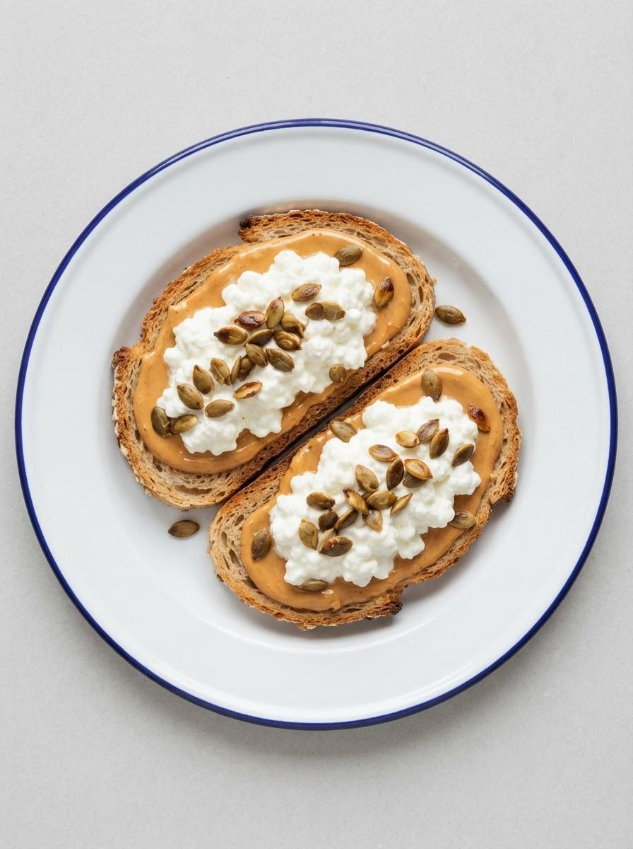 Eiwitrijke toast met pindakaas en hüttenkäse
