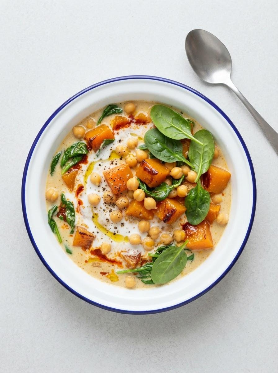 Snelle pompoen en kikkererwtencurry