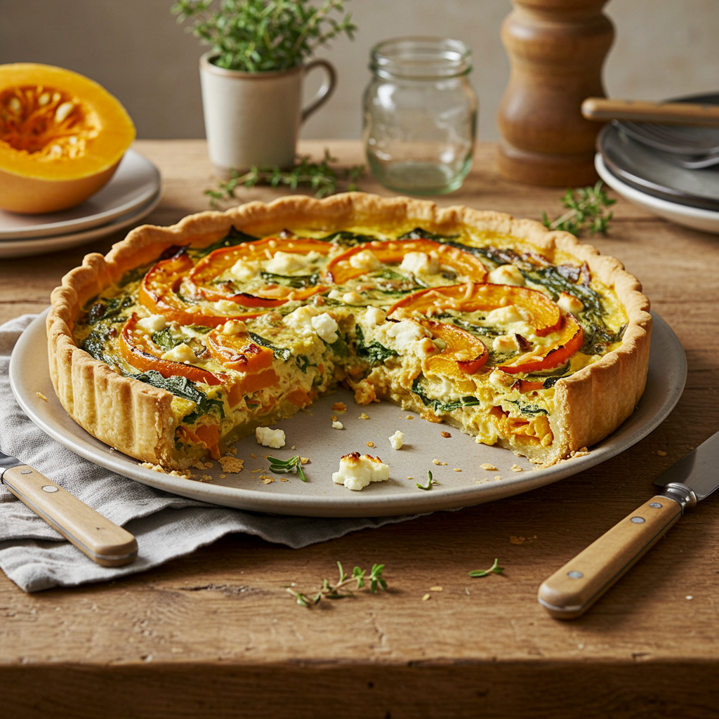 Pompoenquiche met Spinazie en Feta