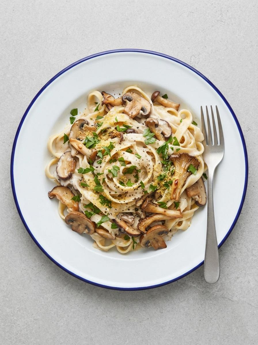 Vegan tagliatelle met paddenstoelenroomsaus
