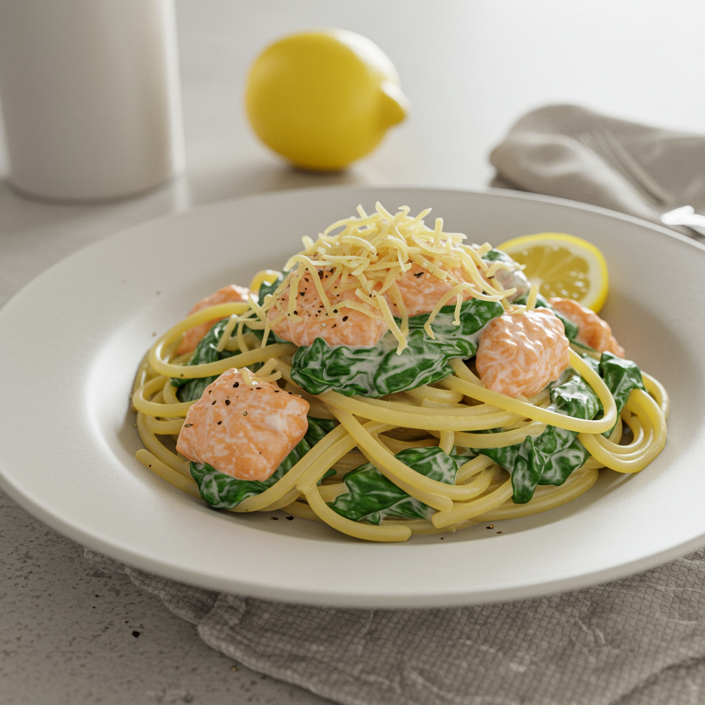 Feestelijke Romige Pasta Met Spinazie en Zalm