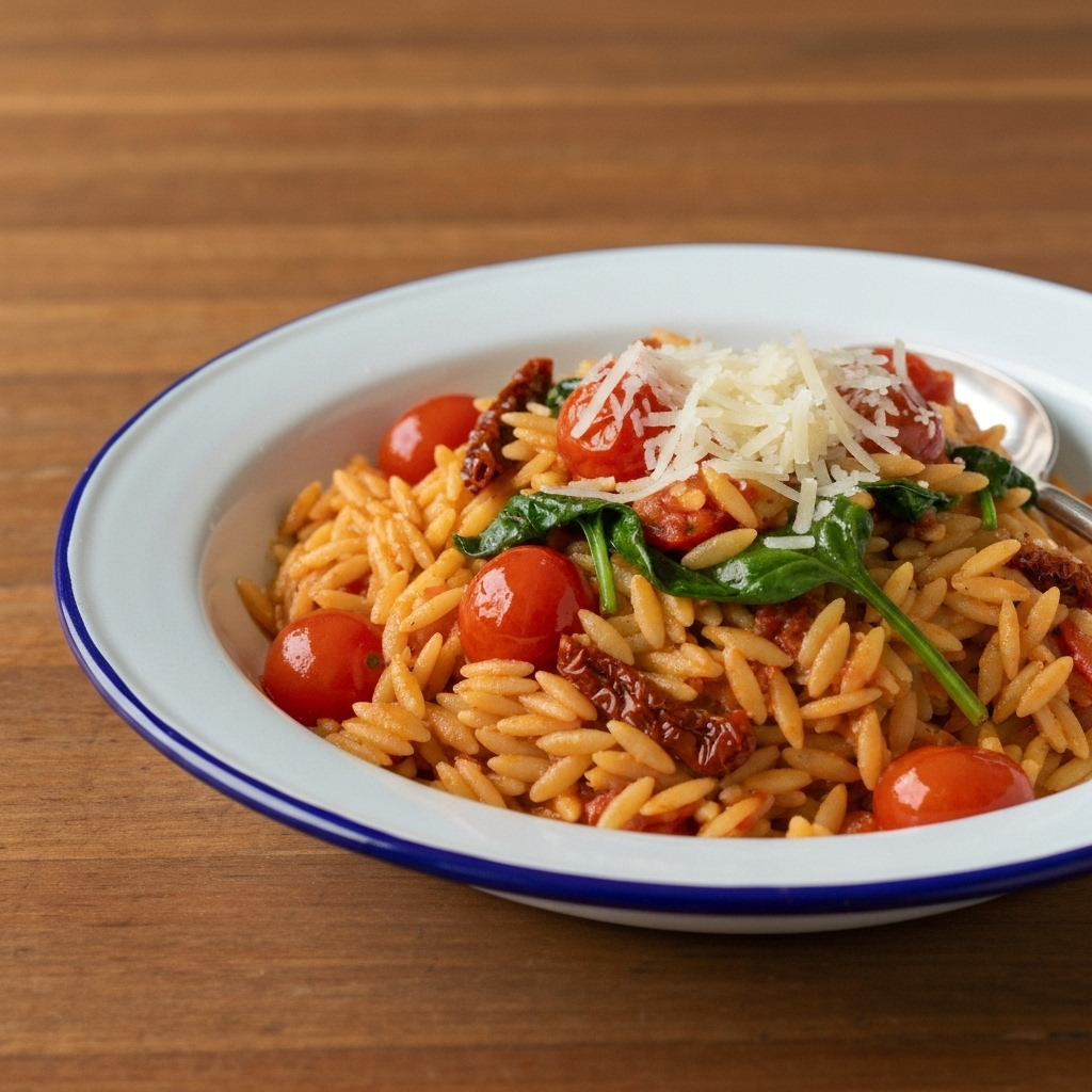 Orzo met rozen harissa en mascarpone