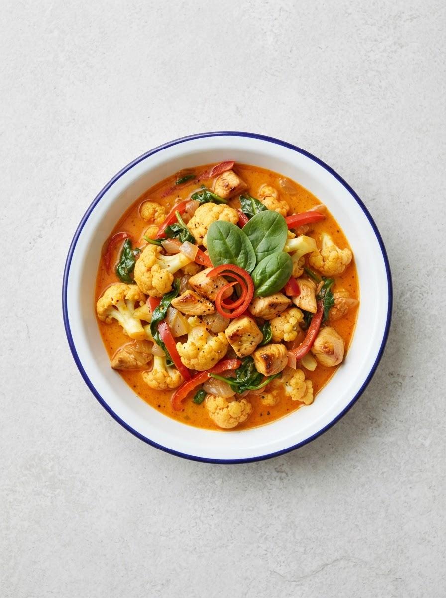 Koolhydraatarme bloemkoolcurry met kip