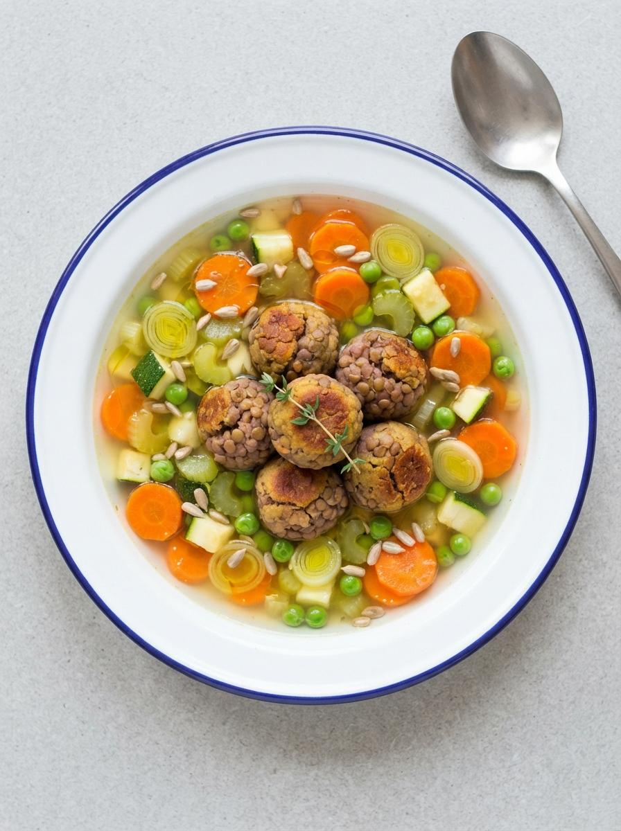 Vegan groentesoep met balletjes