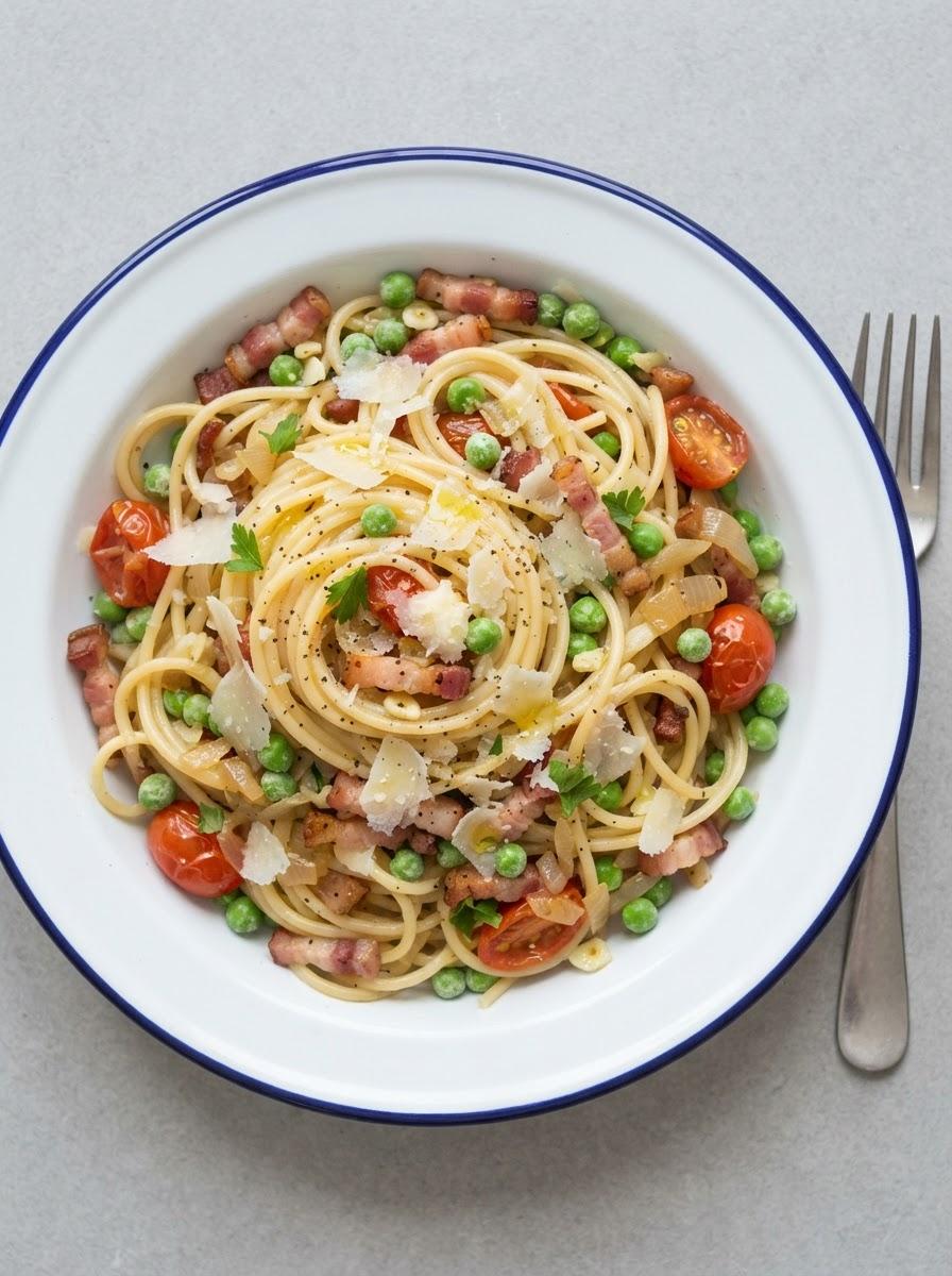Snelle pasta met spekjes