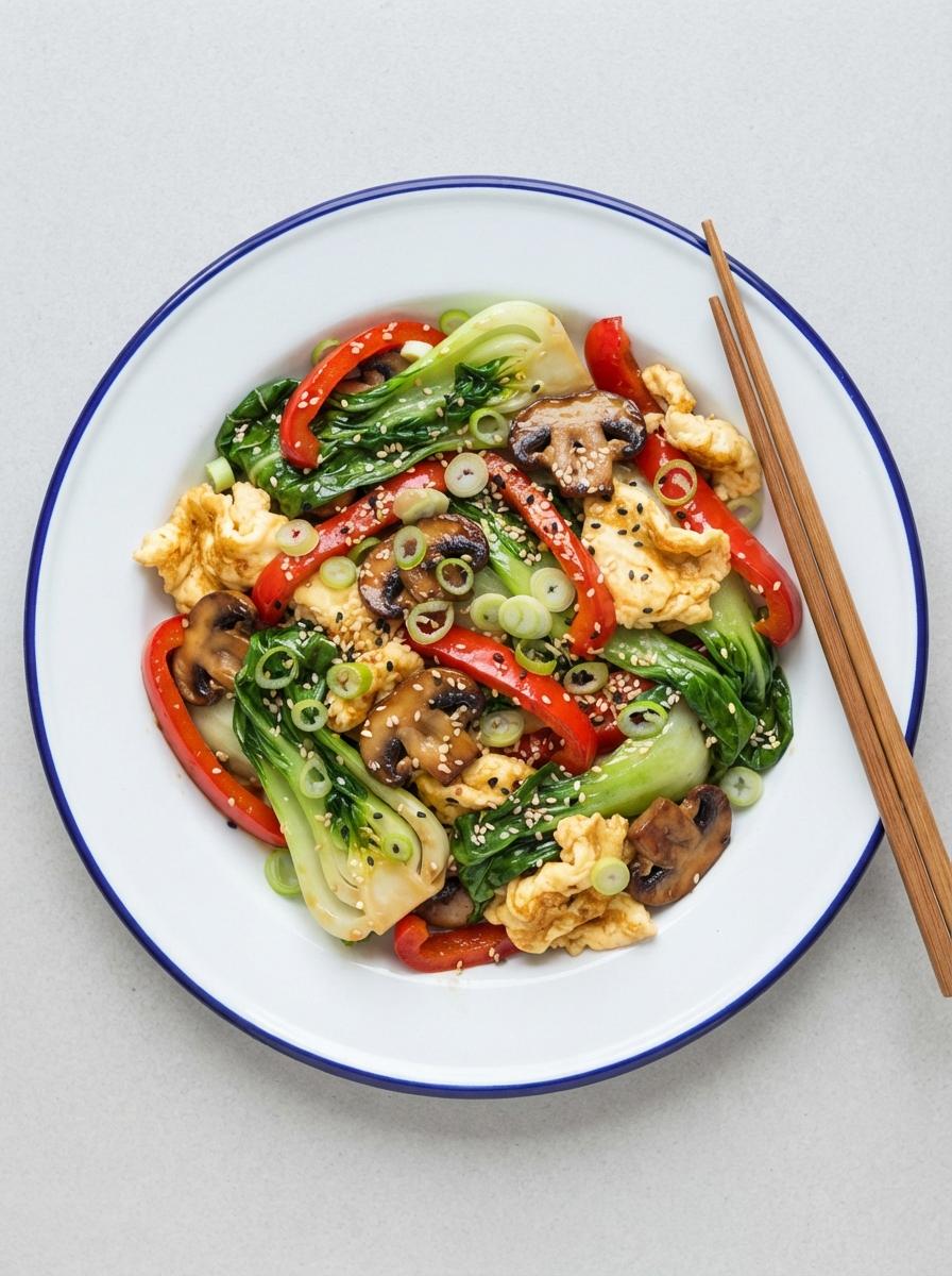 Vegetarische roerbak met paksoi en ei