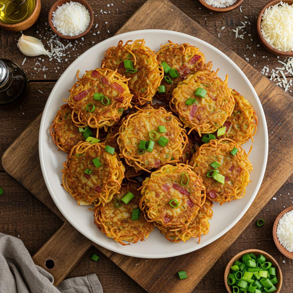 Krokante Spaghetti Fritters met Spek