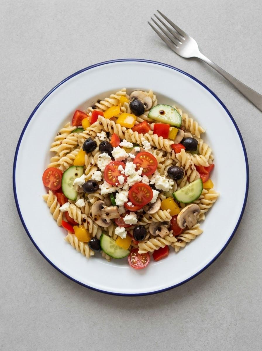 Vegetarische koude pastasalade