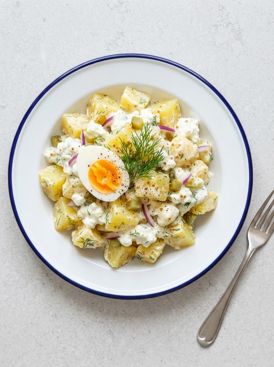 Eiwitrijke aardappelsalade met ei en yoghurt