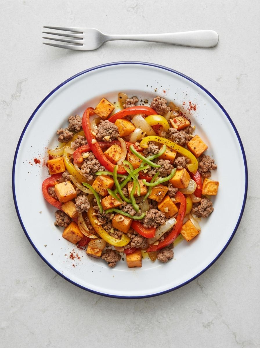 Eiwitrijke schotel met gehakt en zoete aardappel