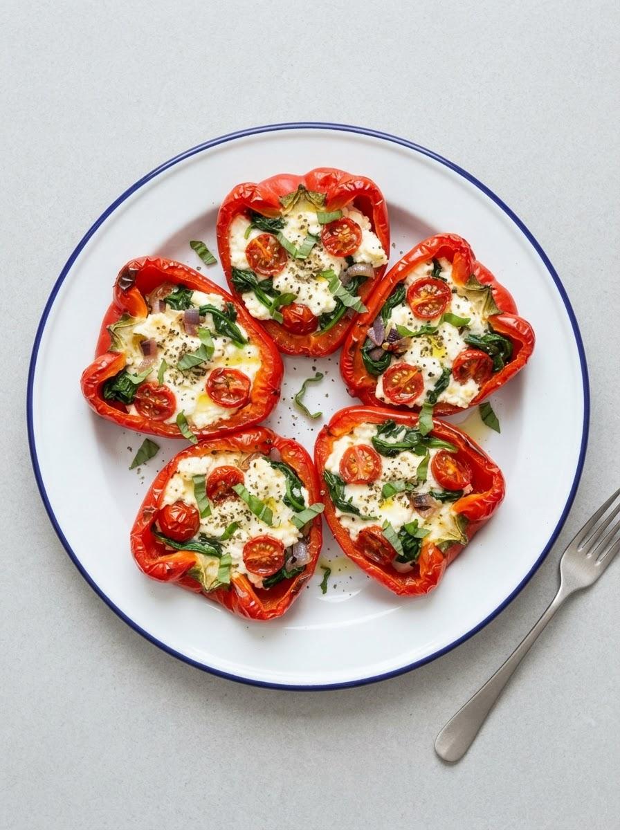 Caloriearme gevulde paprika's met hüttenkäse