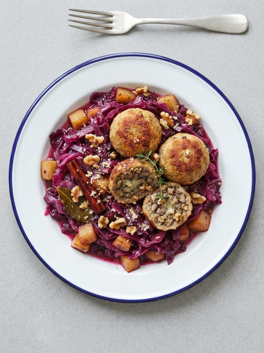 Vegetarische rode kool met appel en balletjes