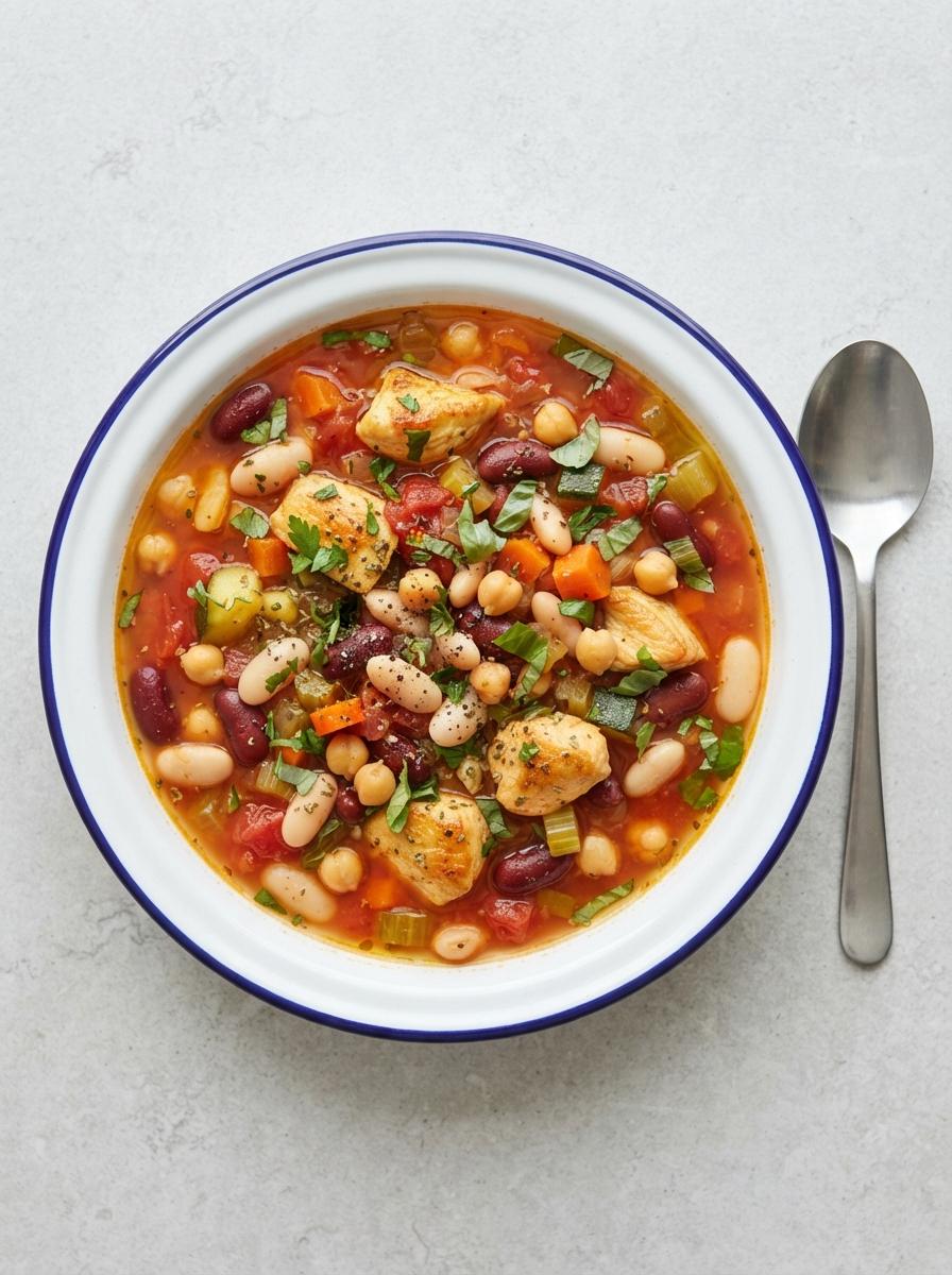 Eiwitrijke minestrone met kip en bonen