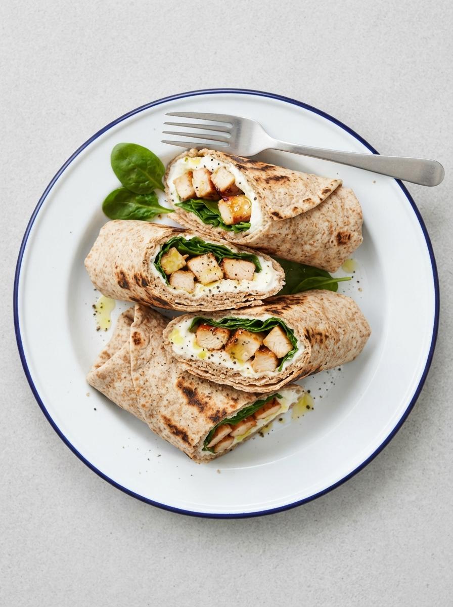 Eiwitrijke flatbread met kip en spinazie
