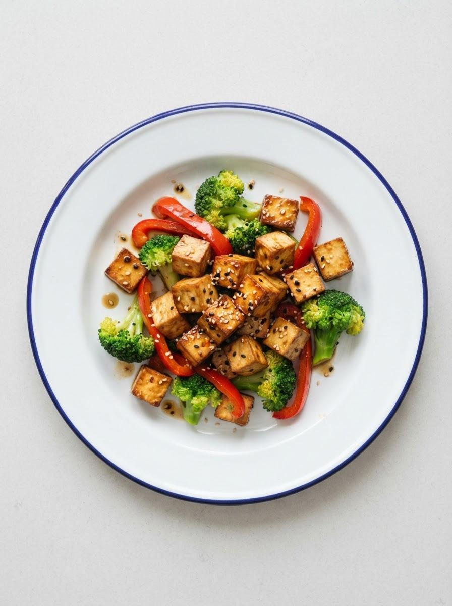 Eiwitrijke gemarineerde tofu met groenten