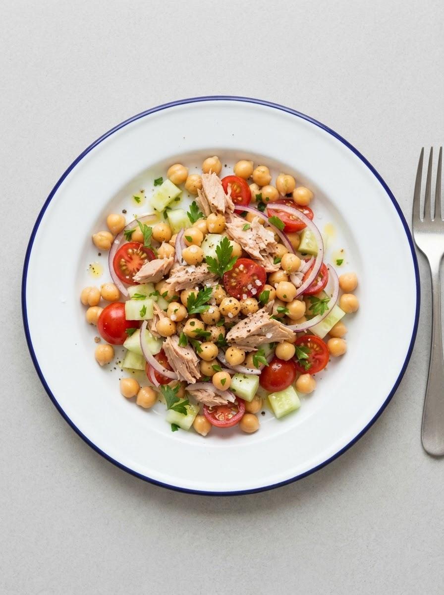 Eiwitrijke kikkererwtensalade met tonijn