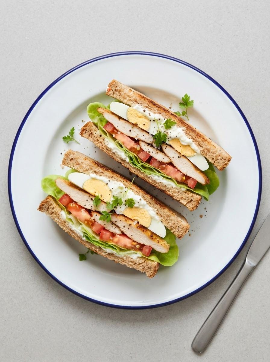 Eiwitrijke club sandwich met kip en ei