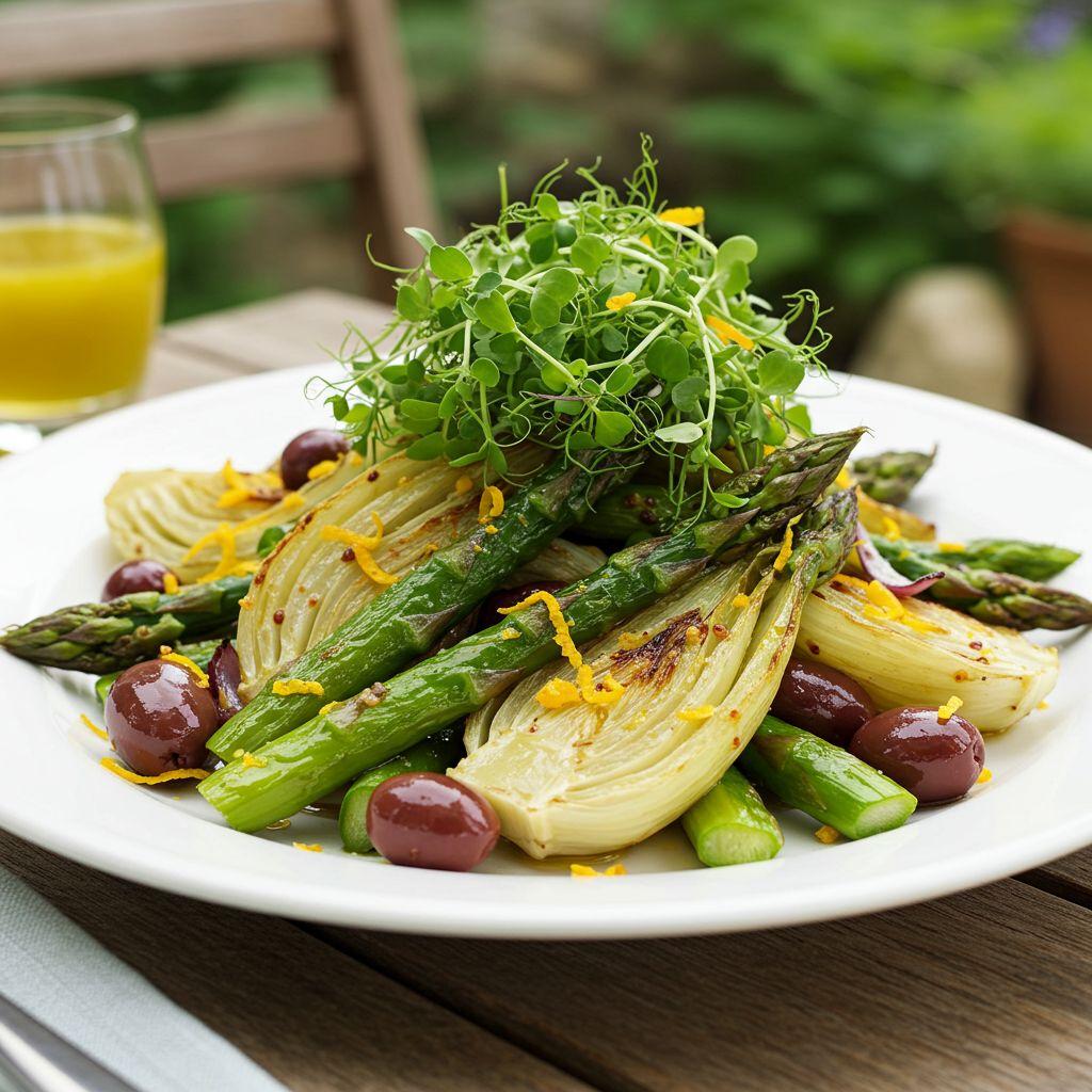 Geroosterde venkel en groene asperge salade