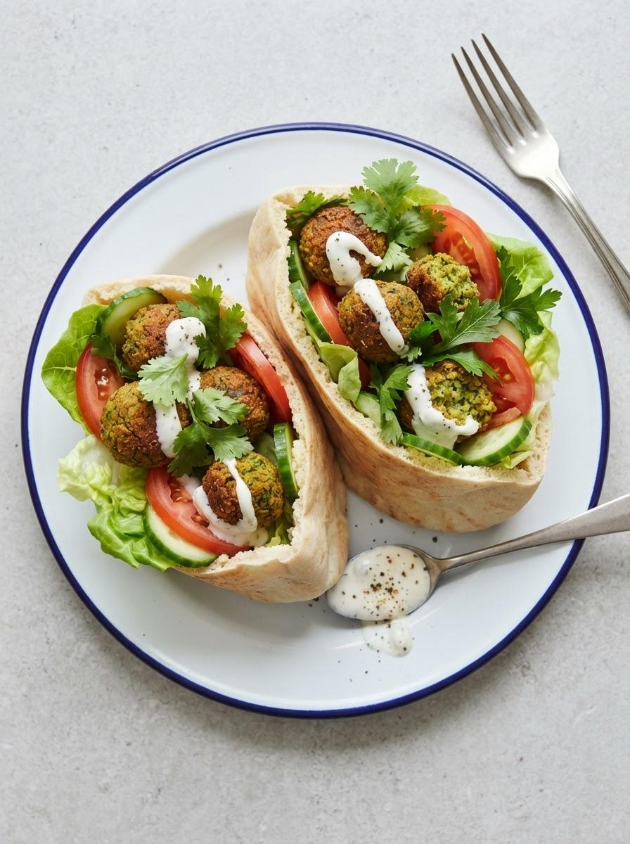 Vegetarische pita met falafel en knoflooksaus