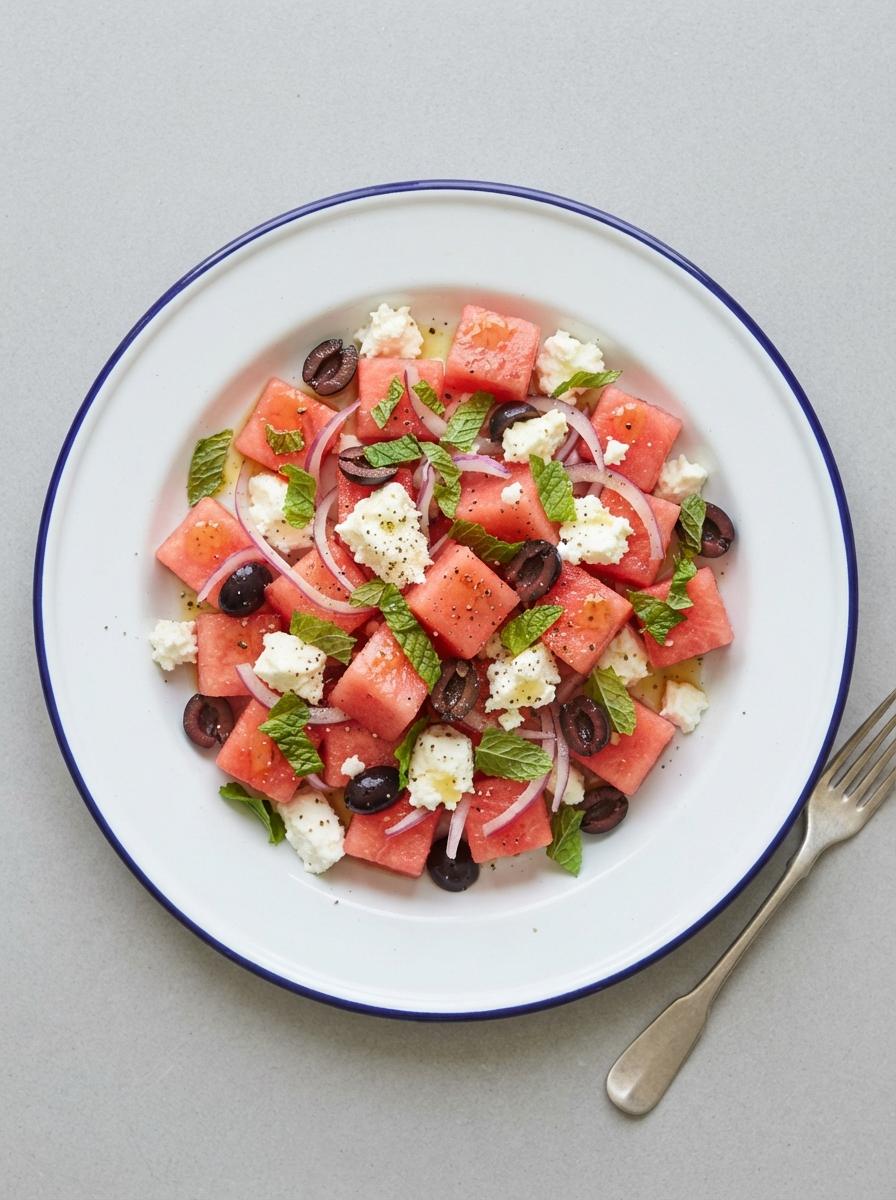 Vegetarische watermeloen-fetasalade