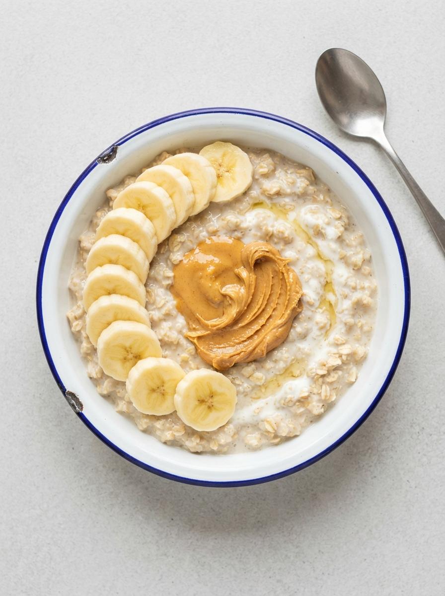 Eiwitrijke havermout met banaan en pindakaas