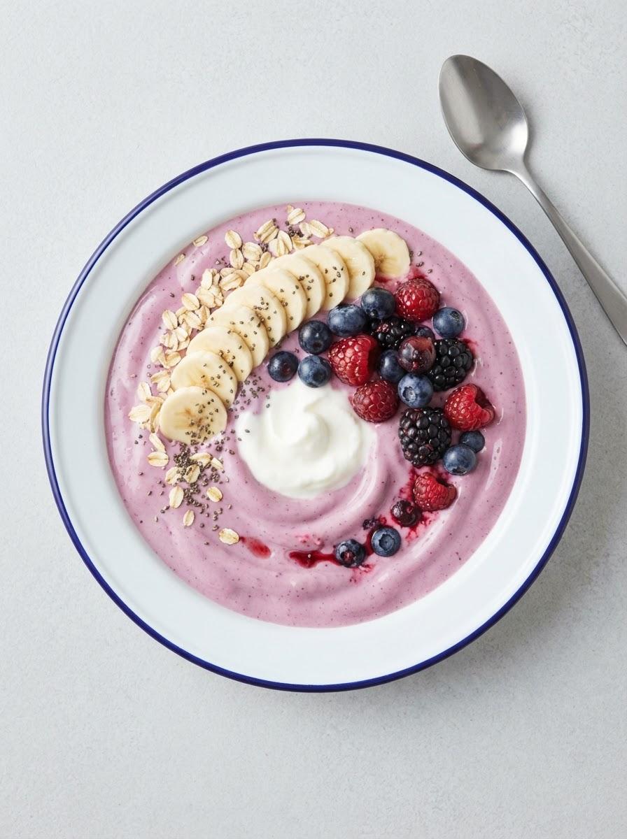 Eiwitrijke smoothiebowl met Griekse yoghurt en bessen