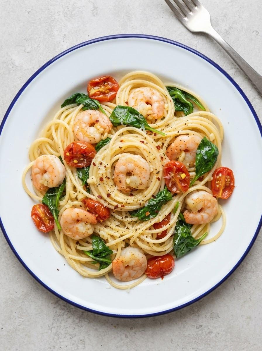 Snelle pasta met garnalen