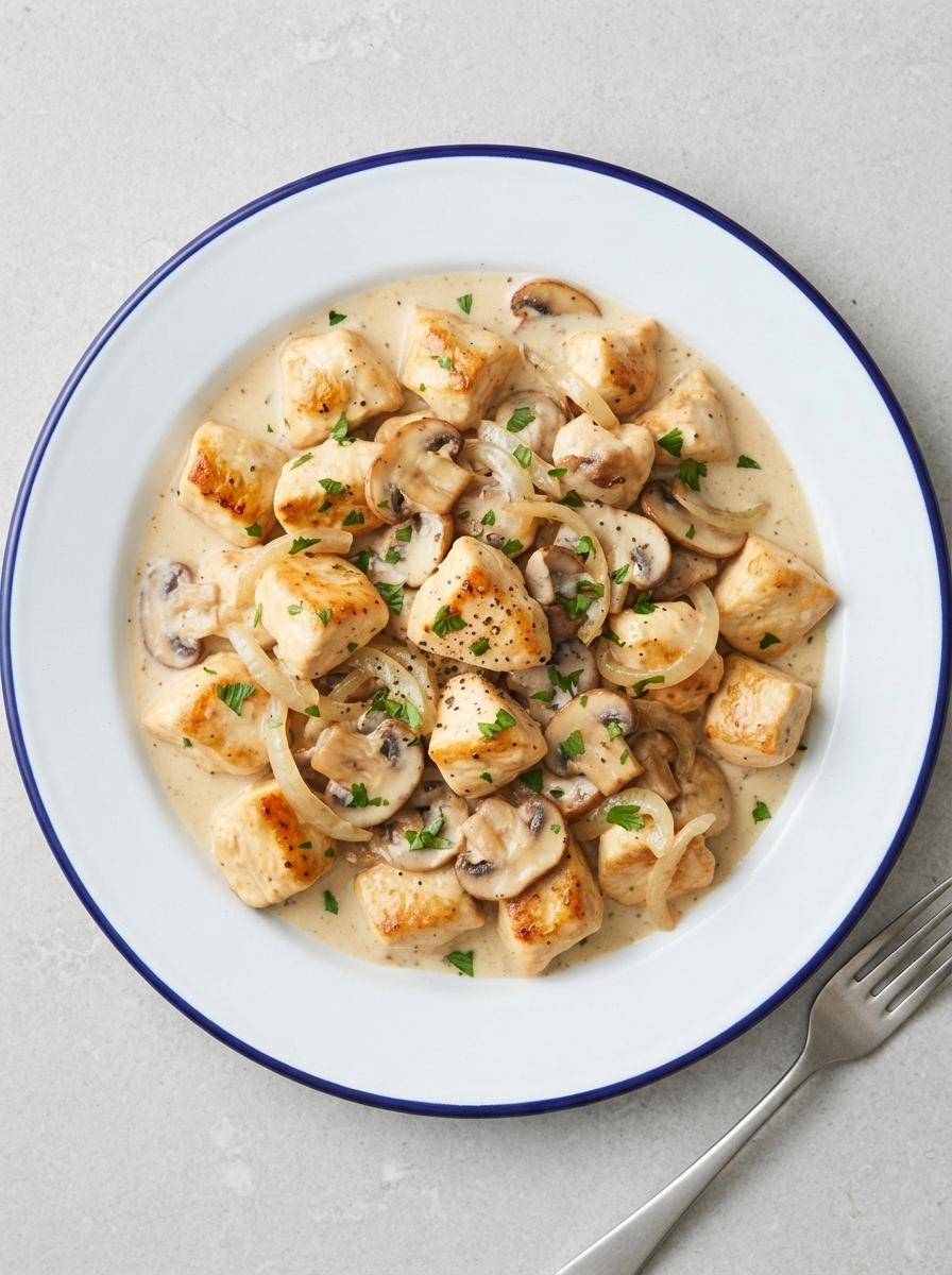Eiwitrijke kip in lichte champignonsaus