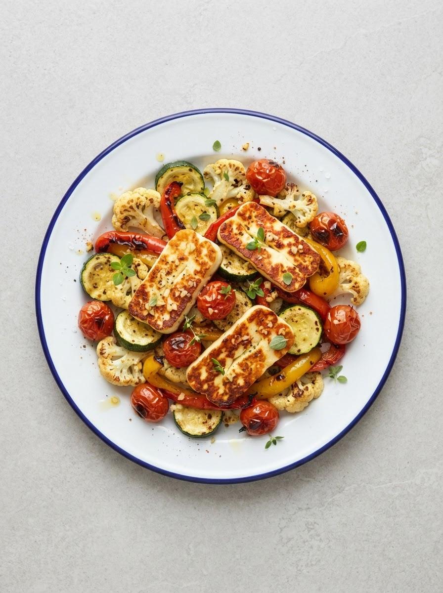 Koolhydraatarme halloumi-groenteschotel