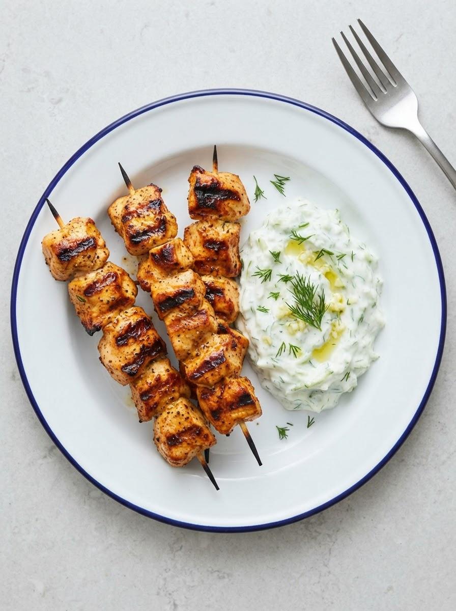 Eiwitrijke gegrilde kipspiesjes met tzatziki