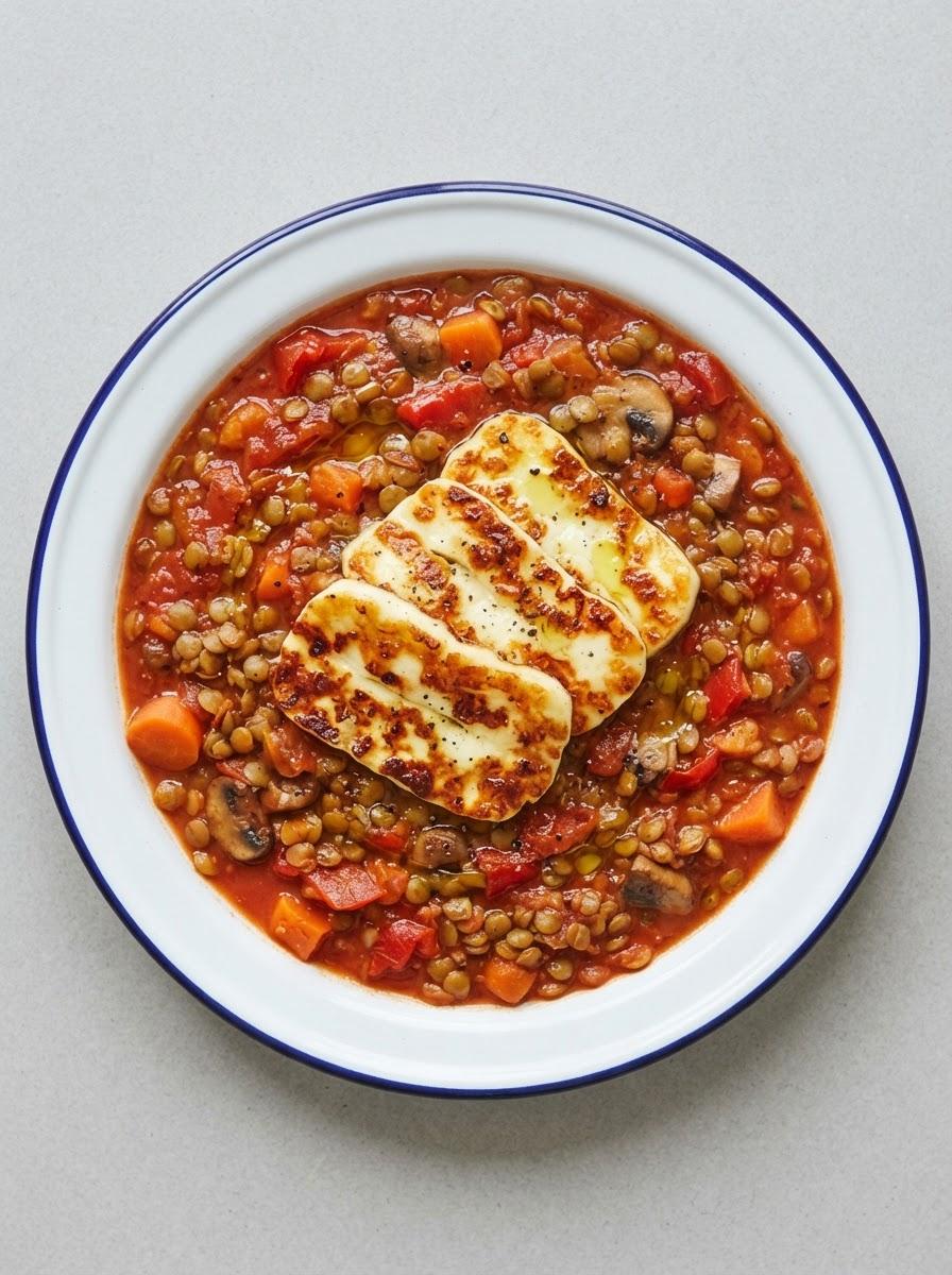 Vegetarisch linzenstoofpotje met halloumi
