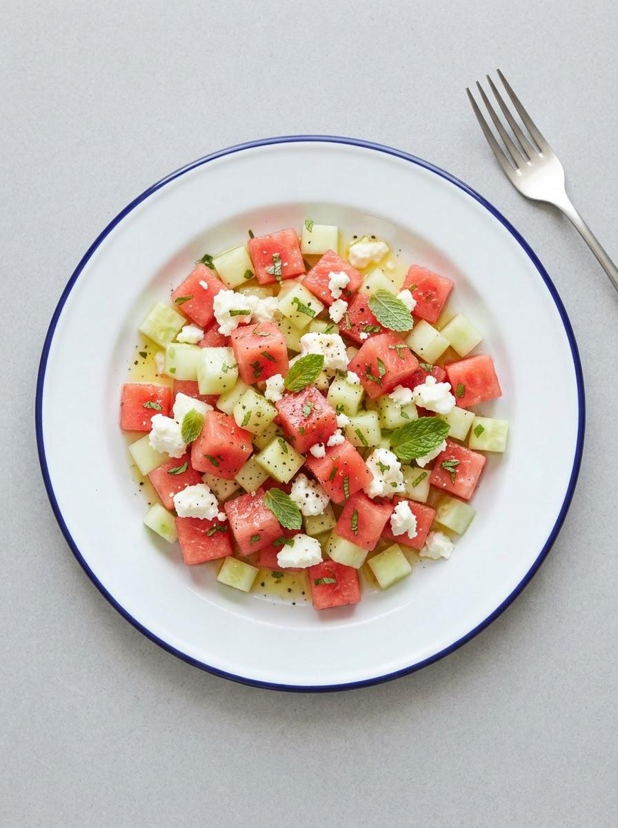 Vegetarische Watermeloen-fetasalade