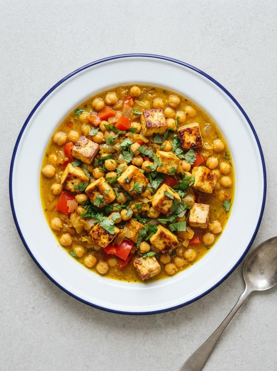 Eiwitrijke tofu curry met kikkererwten