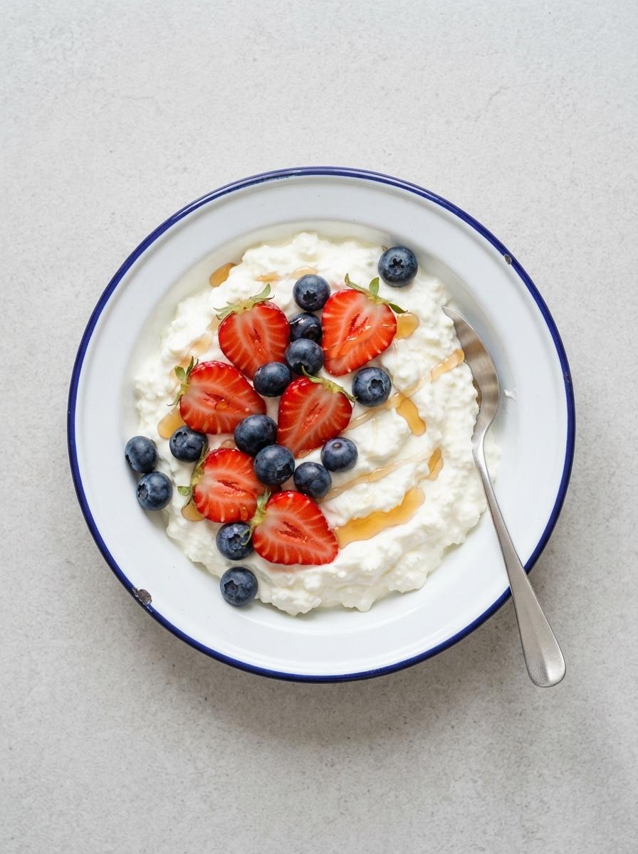 Eiwitrijke hangop met Griekse yoghurt en hüttenkäse