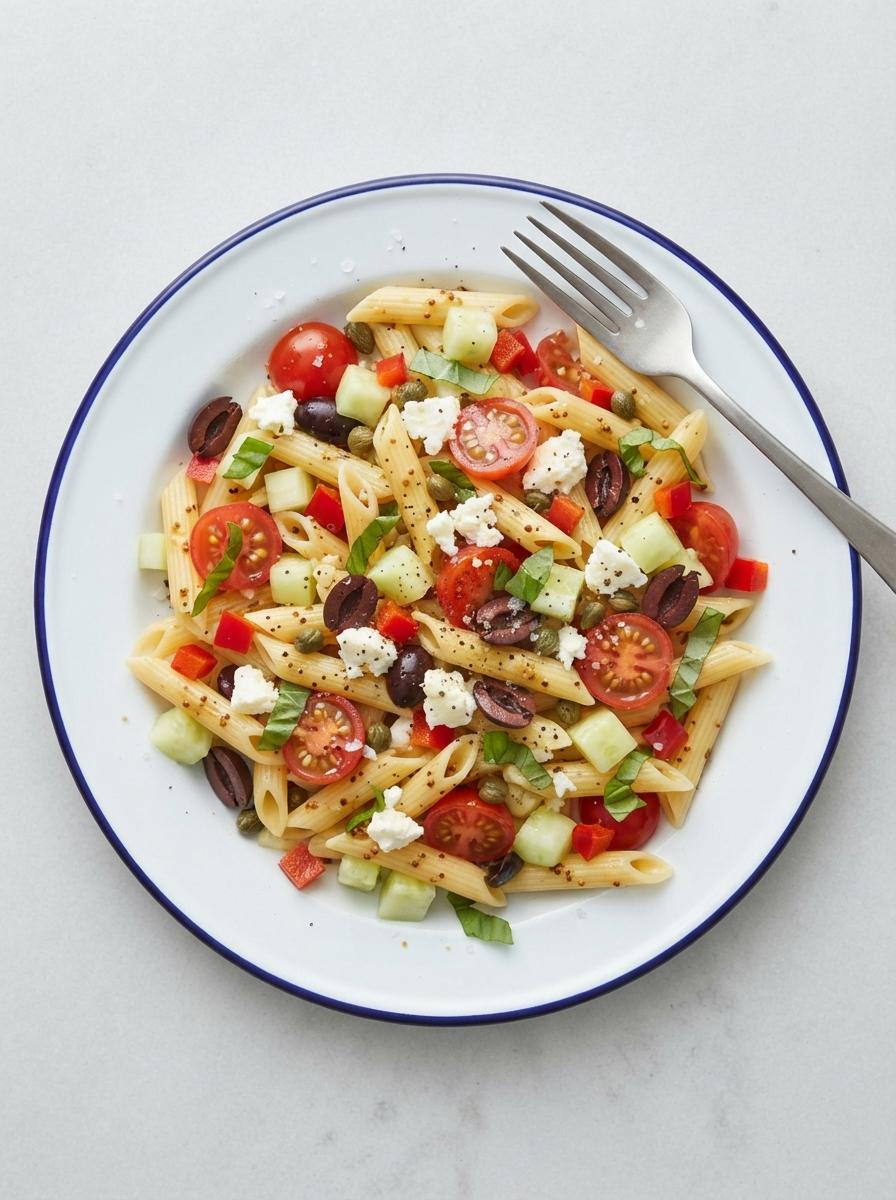 Vegetarische koude pastasalade