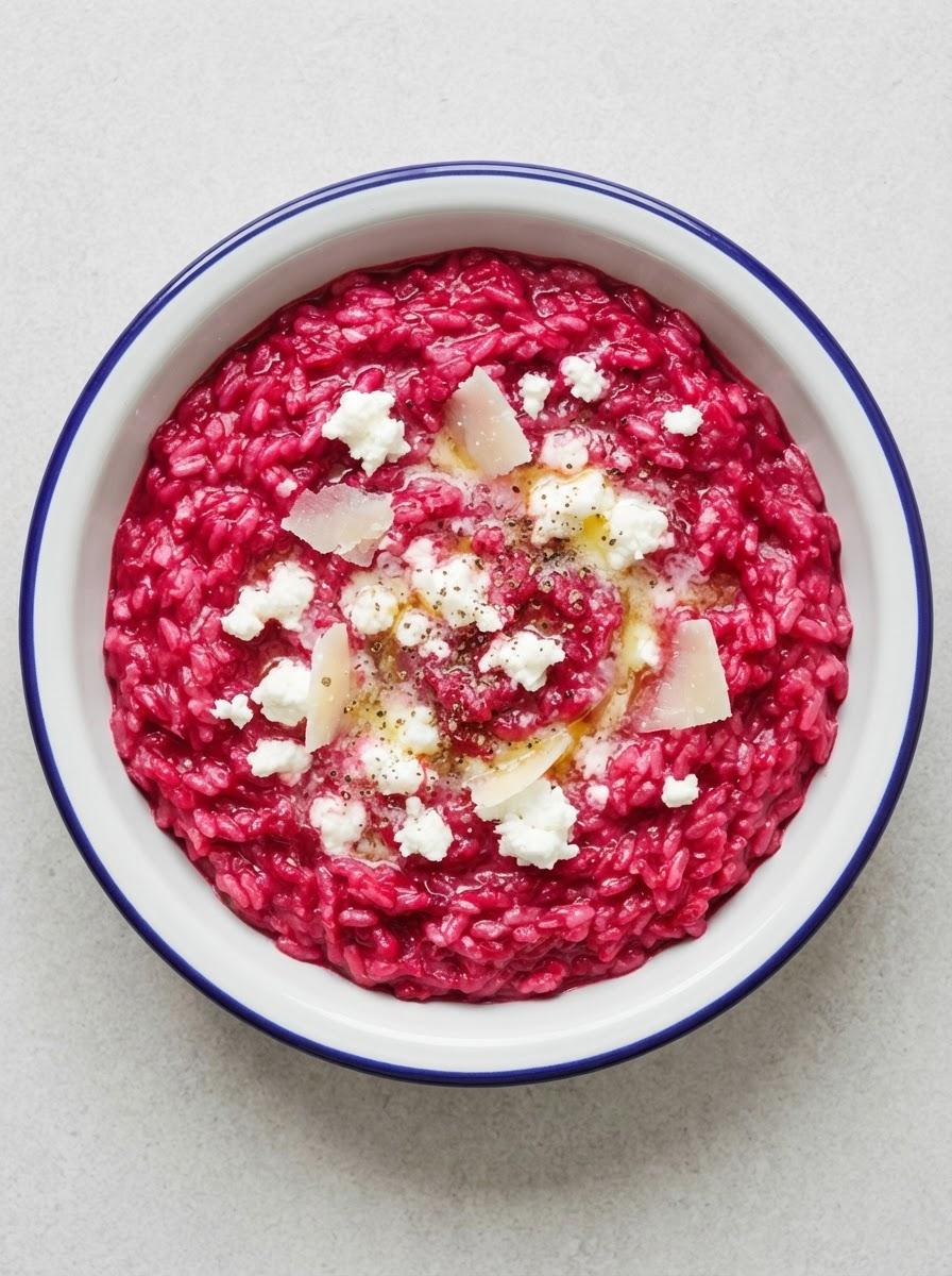 Vegetarische rode bietenrisotto met geitenkaas
