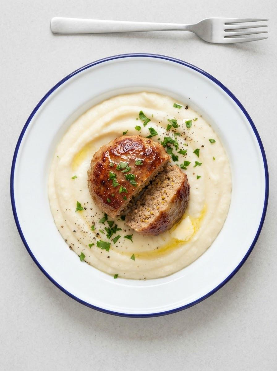 Koolhydraatarme Hollandse gehaktbal met bloemkoolpuree