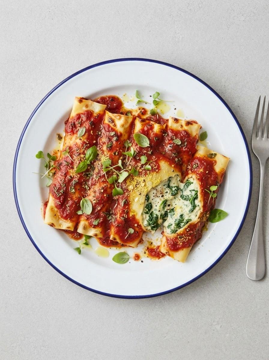 Vegan cannelloni met spinazie en ricotta