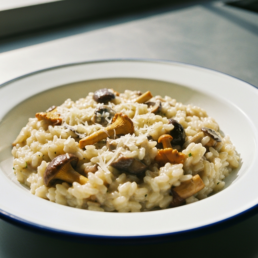 Risotto met wilde paddenstoelen en Parmezaanse kaas