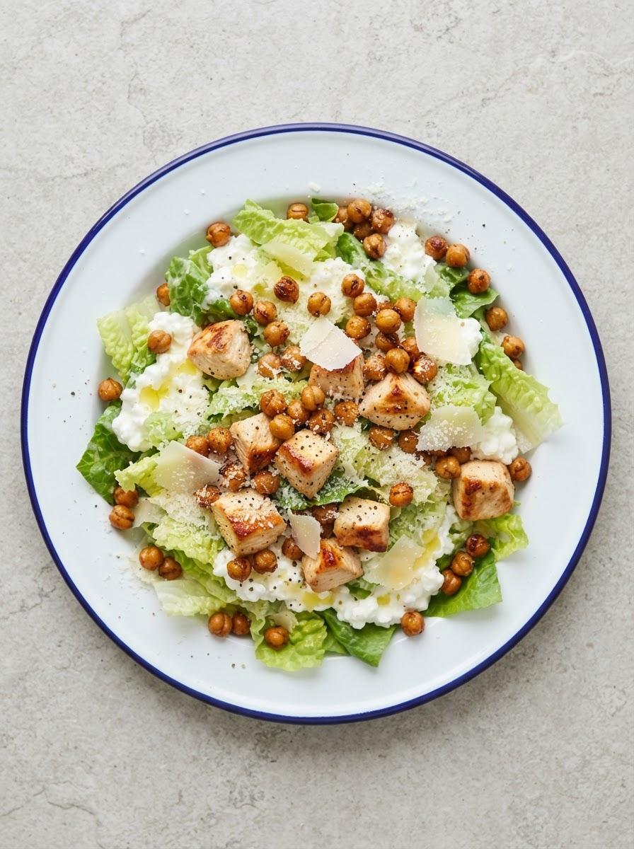 Eiwitrijke Caesar met krokante kikkererwten