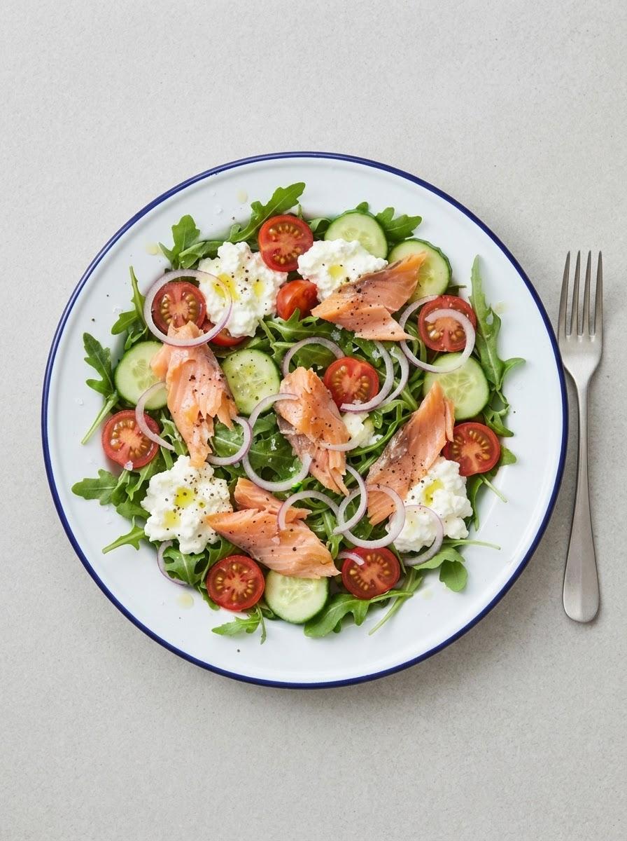 Eiwitrijke salade met gerookte forel
