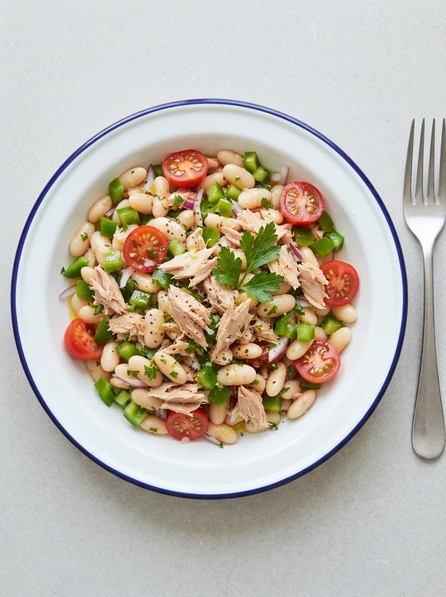 Eiwitrijke witte bonensalade met tonijn